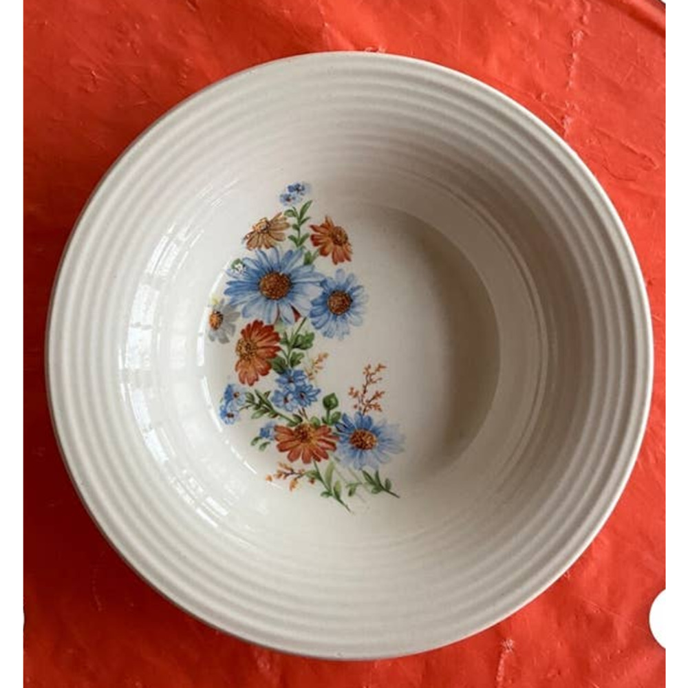 Vintage American Limoges TRIUMPH Blue Daisy Serving Bowl Made in USA